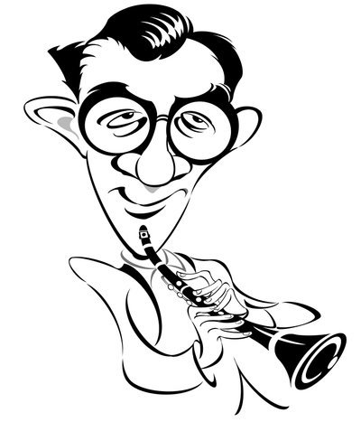 Benny Goodman, American jazz and swing musician; caricature by Neale Osborne
